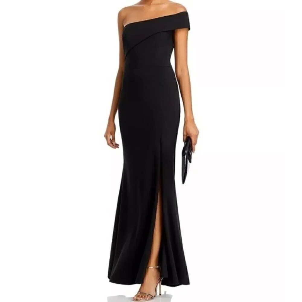 AQUA Scuba Crepe Off-the-Shoulder Gown New evening dress Black Size 8 New - Picture 4 of 13